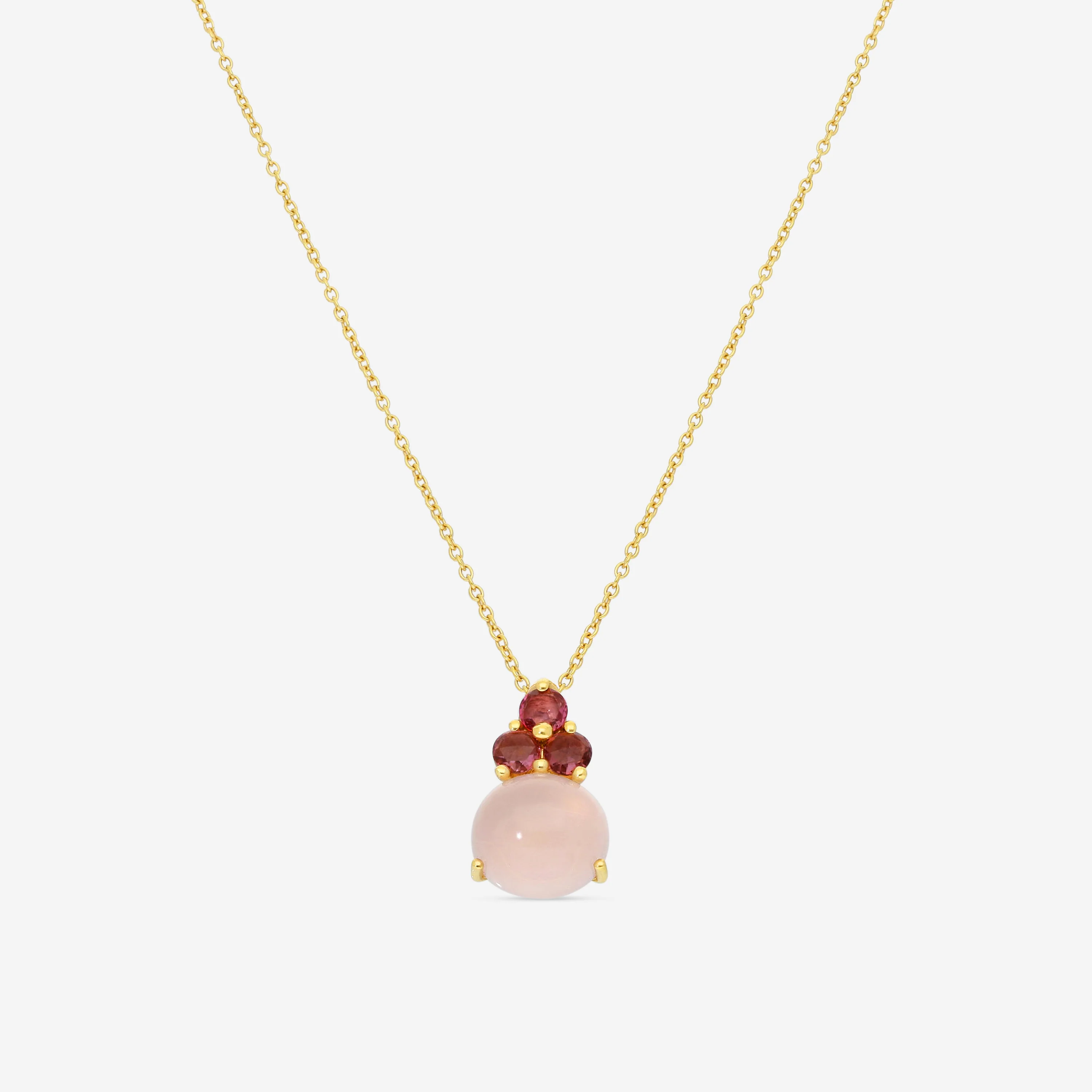 Image of Pomellato 18K Yellow Gold Pink Milky Quartz & Tourmaline Rose Pendant F.A702/07QRT