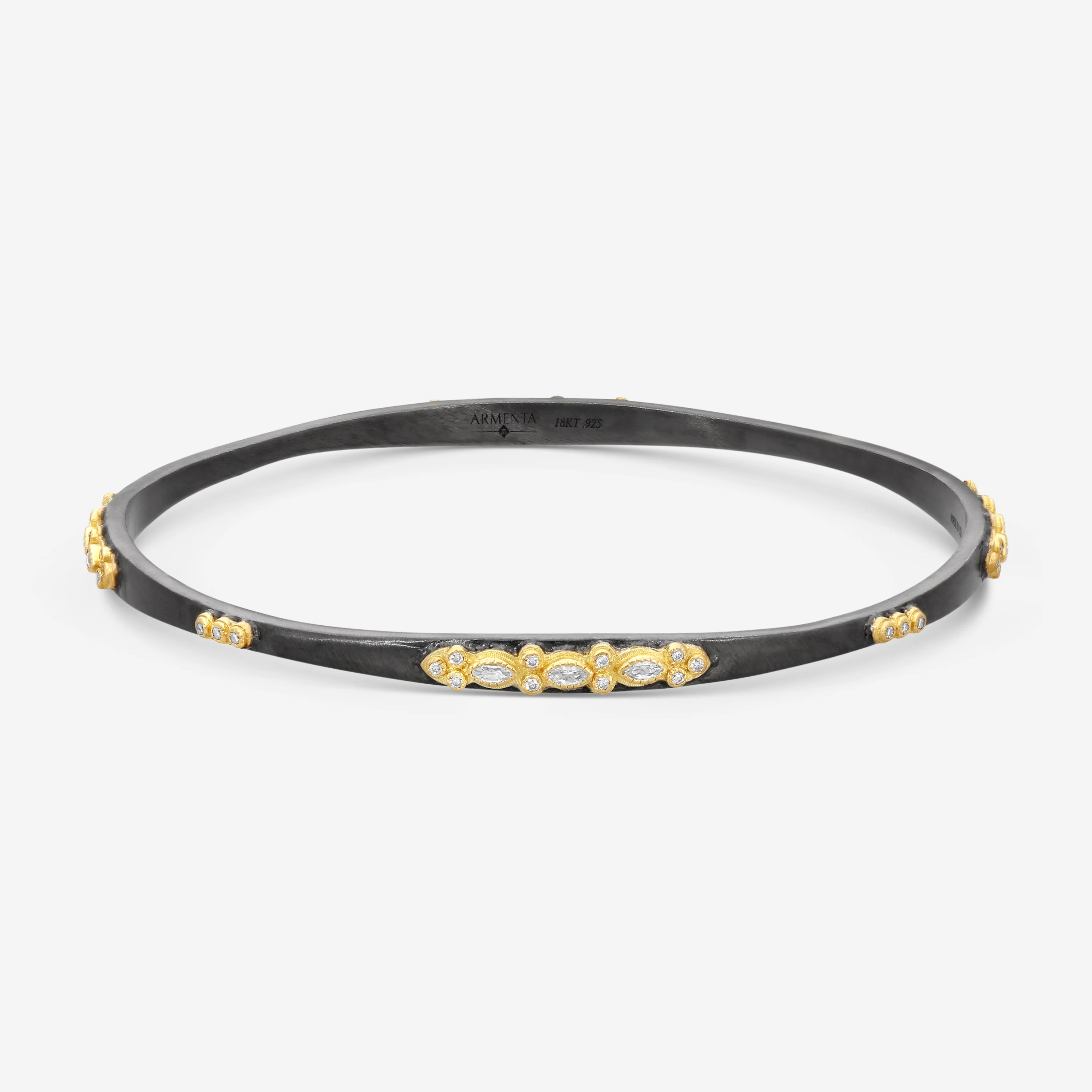 Image of Armenta Old World 18K Yellow Gold & Blackened Sterling Silver Champagne Diamond & Sapphire Bangle Bracelet 15620