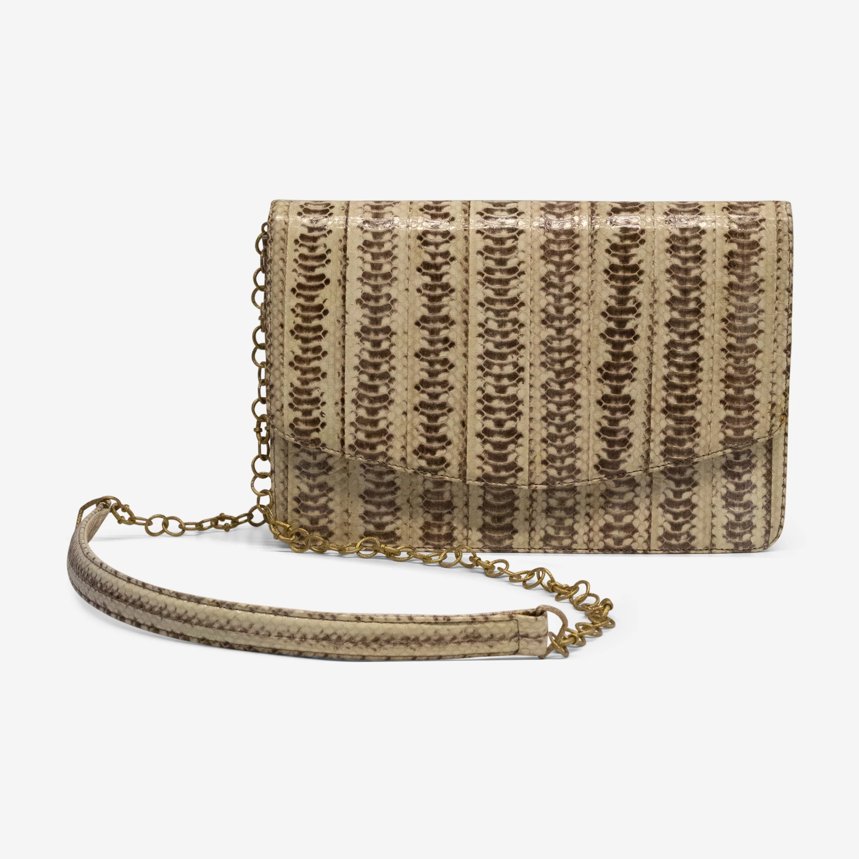 Image of Armenta Natural Python Leather Mid-size Grey & White Crossbody Clutch 07098