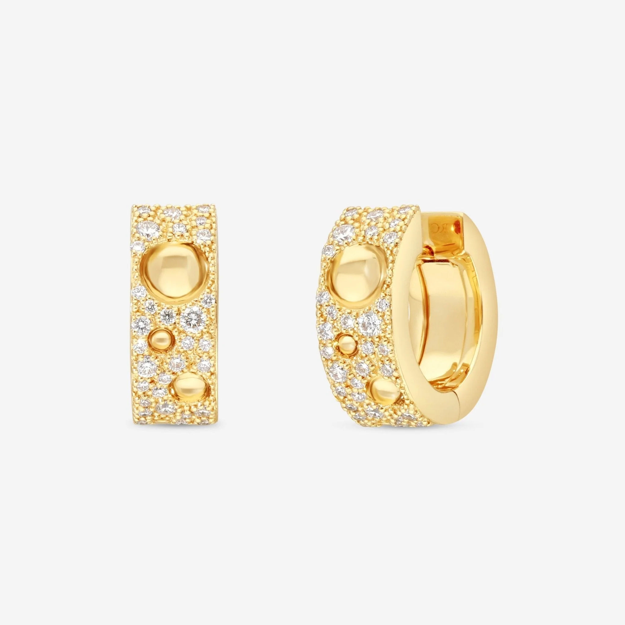 Image of Roberto Coin Pois Moi Luna 18K Yellow Gold Diamond Hoop Earrings 8882509AYERX