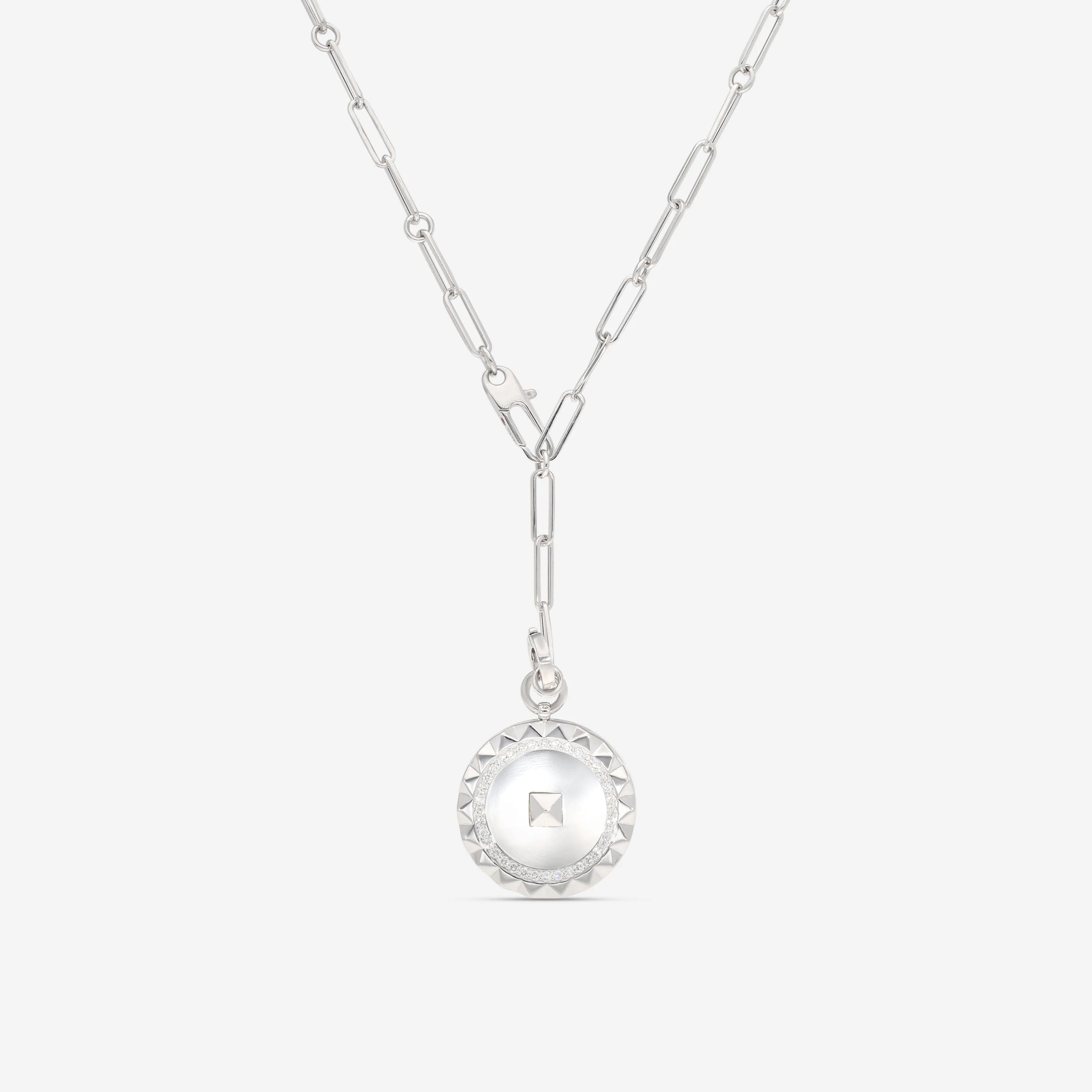 Image of Roberto Coin Obelisco 18K White Gold Diamond Medallion Pendant Necklace 8883121AW19X