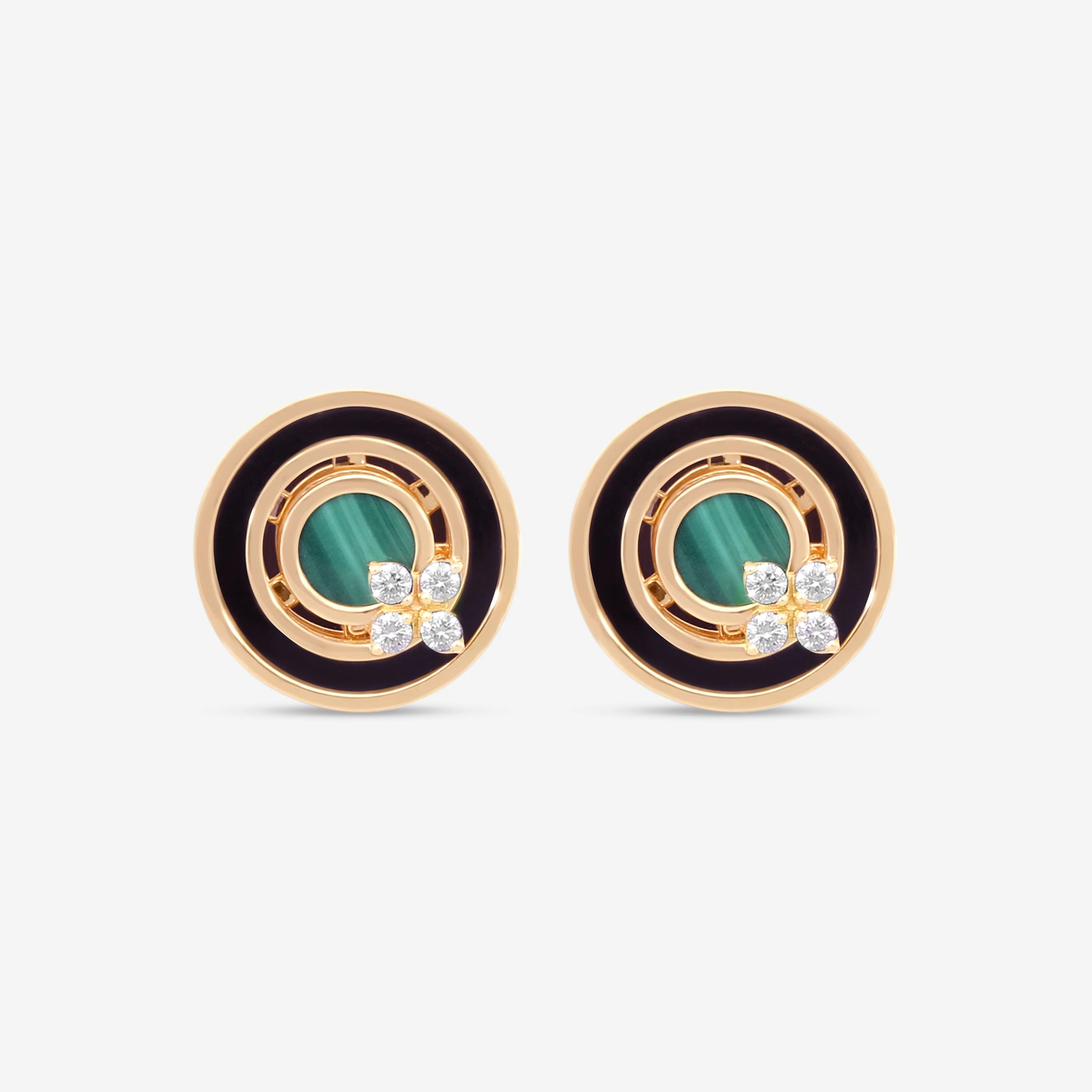 Image of Roberto Coin Love in Verona 18K Rose Gold Diamond, Black Jade & Malachite Stud Earrings 8883125AXERX