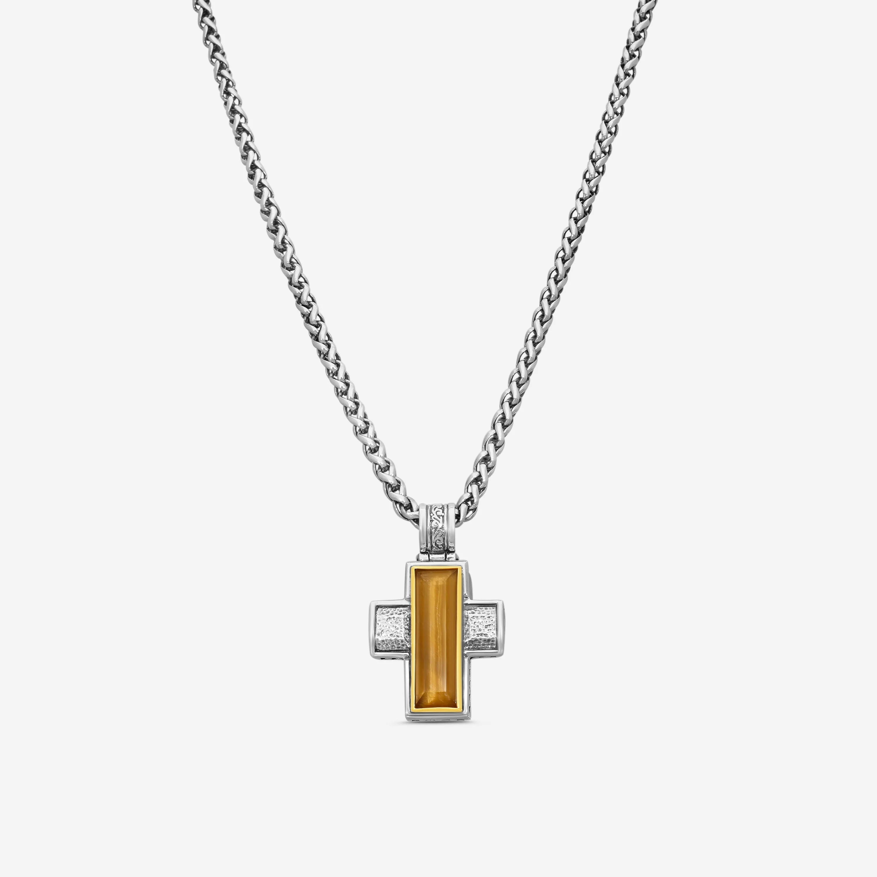 Image of Sterling Silver Tiger's Eye Cross Necklace
