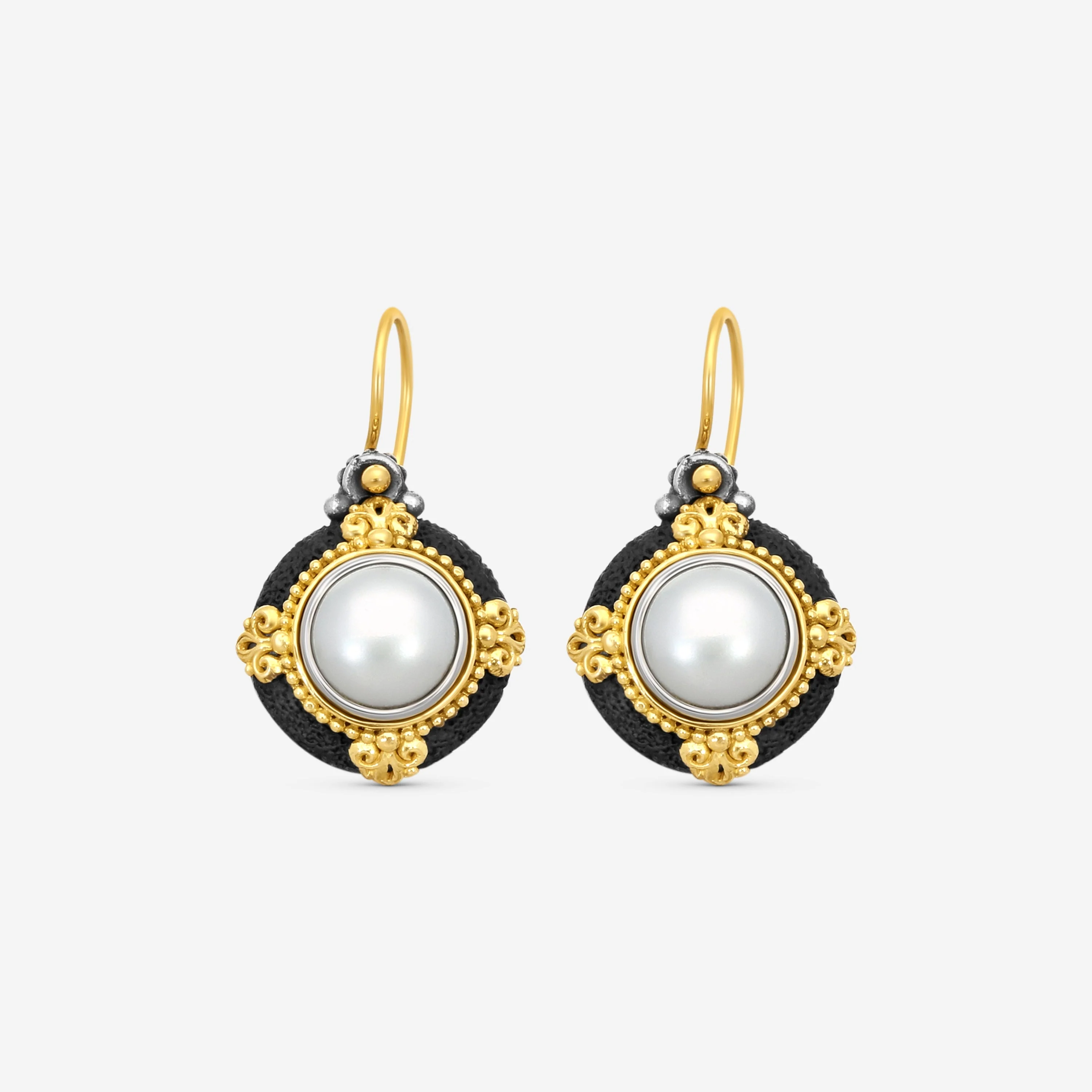 Image of Sterling Silver & 18K Yellow Gold Pearl Drop Earrings
