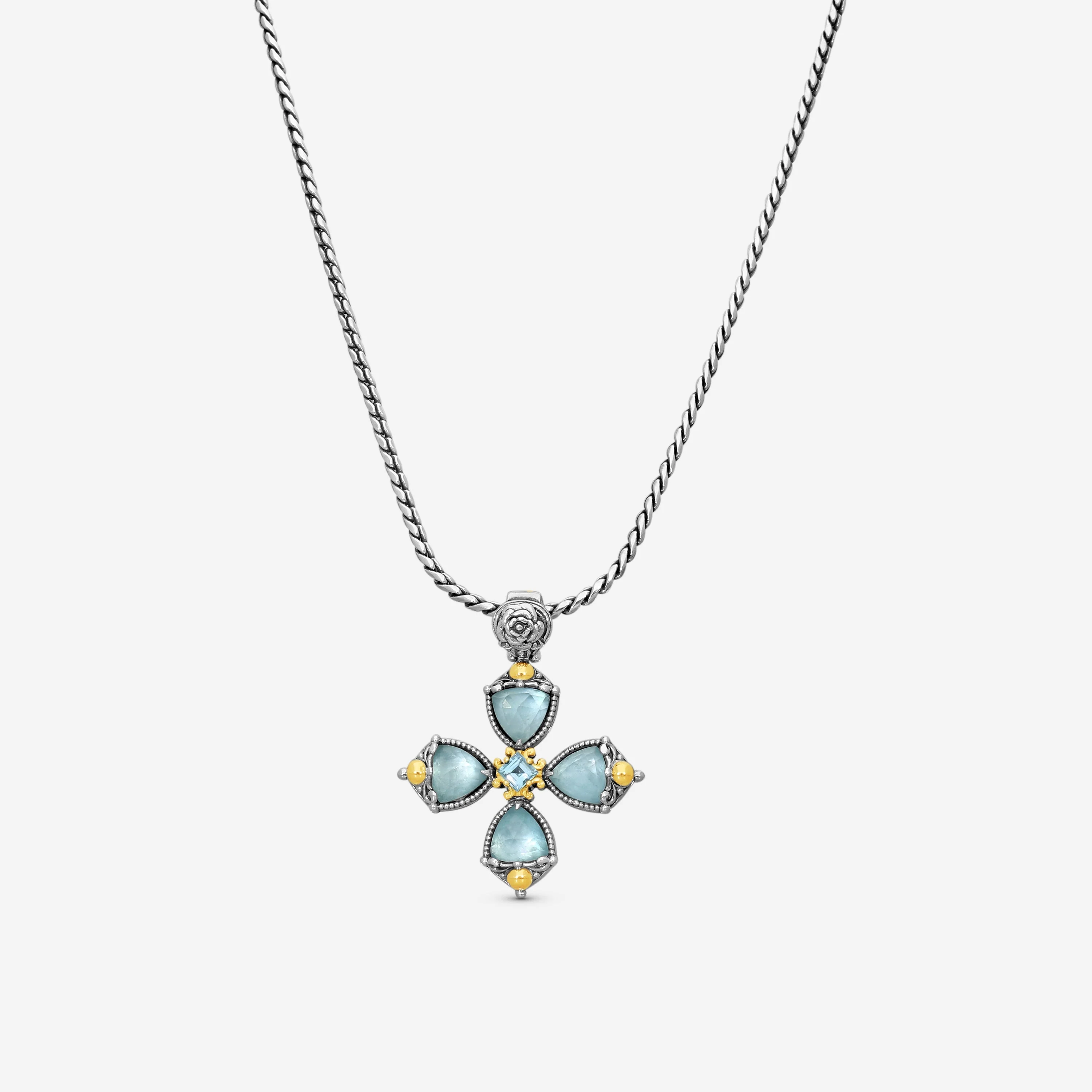 Image of Sterling Silver & 18K Yellow Gold Aquamarine Necklace