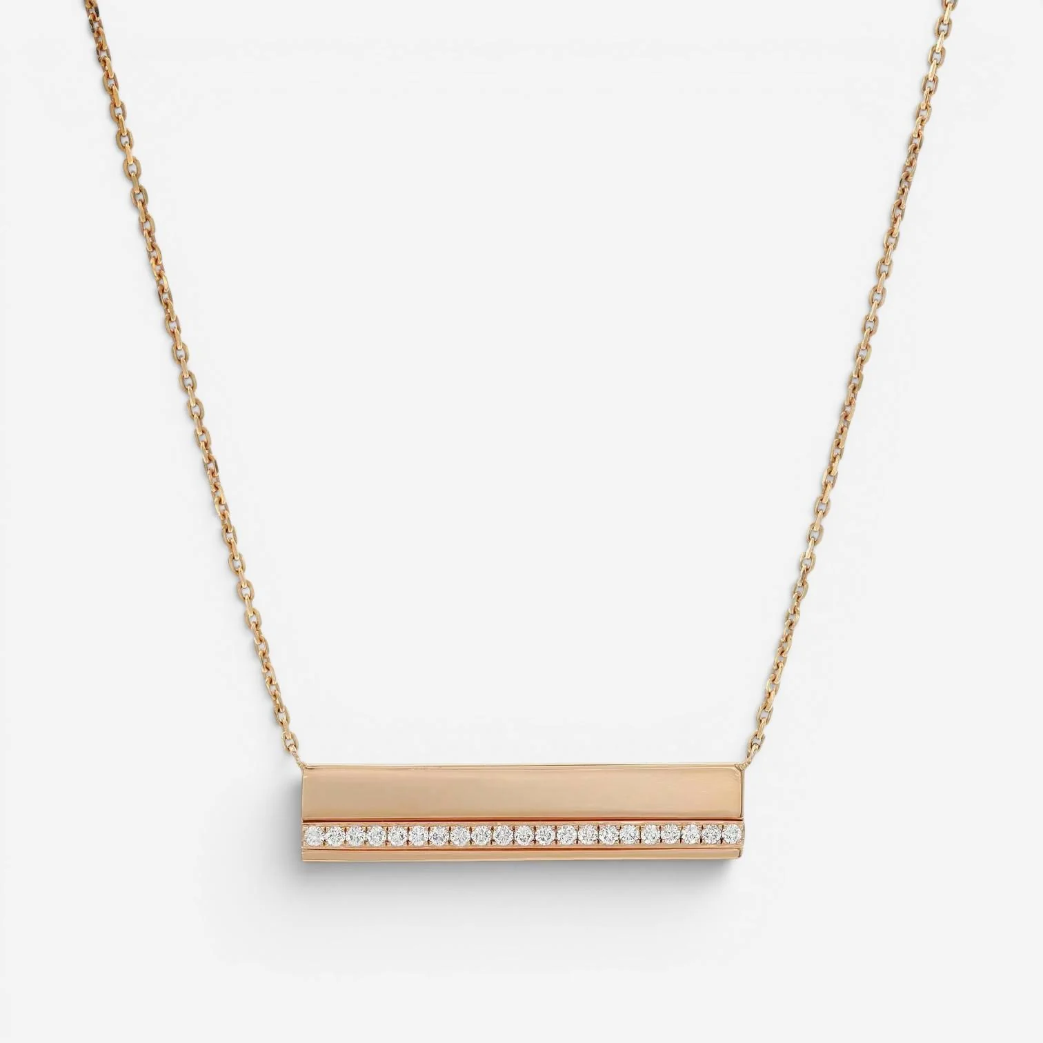 Image of 18K Rose Gold Diamond Bar Pendant Necklace 