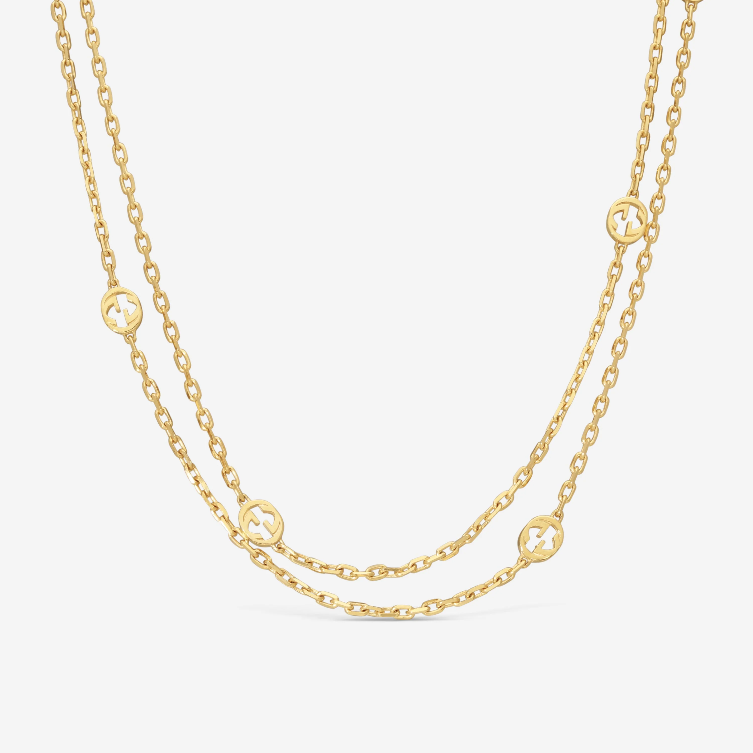 Image of Gucci Interlocking G 18K Yellow Gold Station Necklace YBB63176100100U