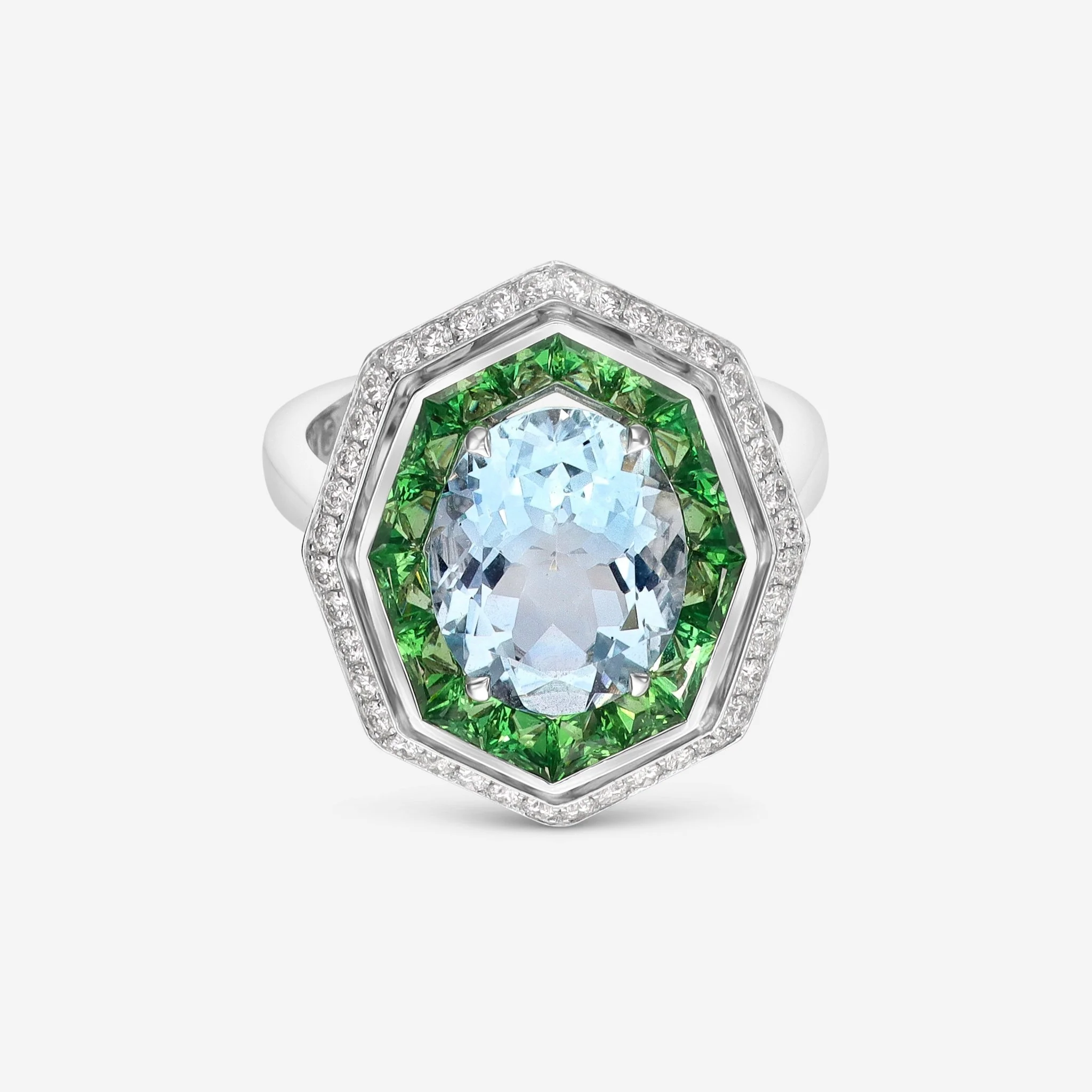 Image of Roberto Coin 18K White Gold Diamond and Gemstones Ring Sz. 6.5 378114AW65JX