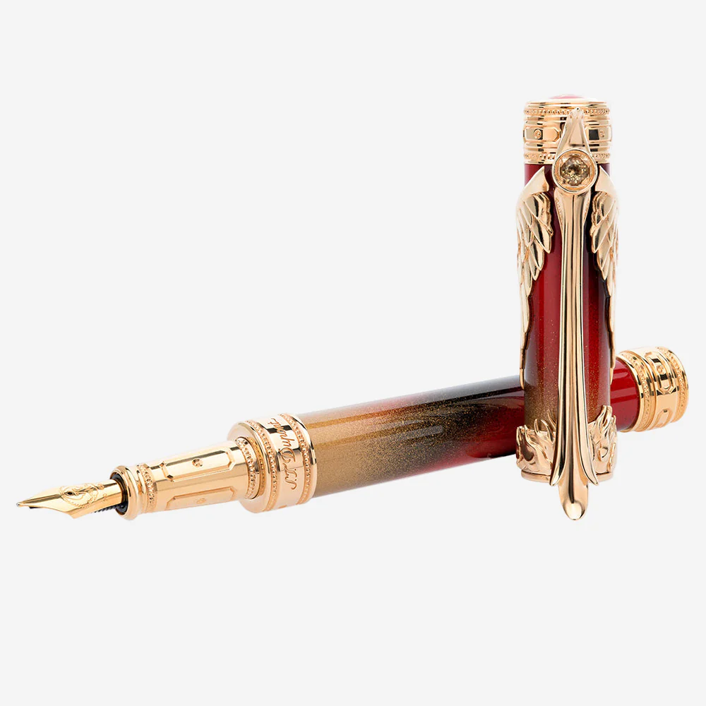 Image of S.T. Dupont Phoenix Renaissance Red Lacquer & Yellow Gold Plated Fountain Pen