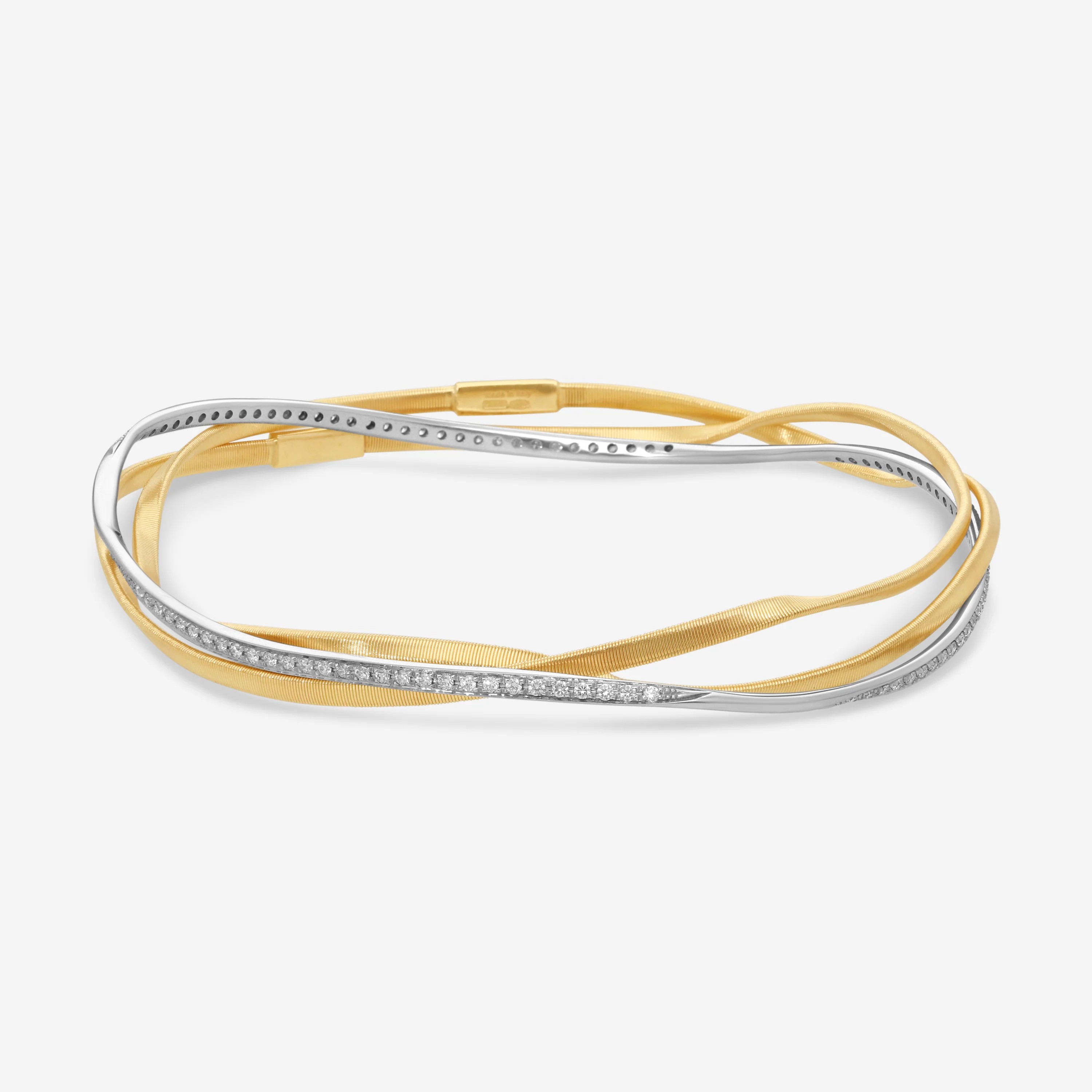 Image of Marco Bicego Marrakech 18K Yellow & White Gold Diamond Layered Twisted Coil Bangle Bracelet SG33_B_YW_M5