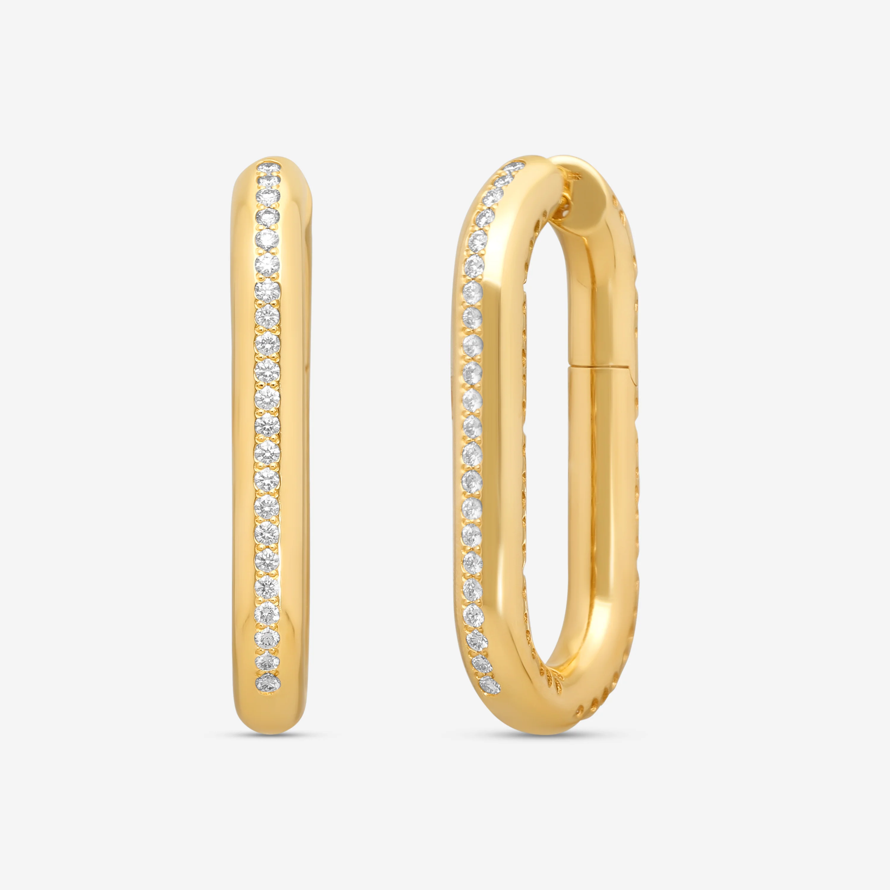 Image of Crivelli 18K Yellow Gold Diamond Oval Pave Elongated Hoop Earrings E0298E