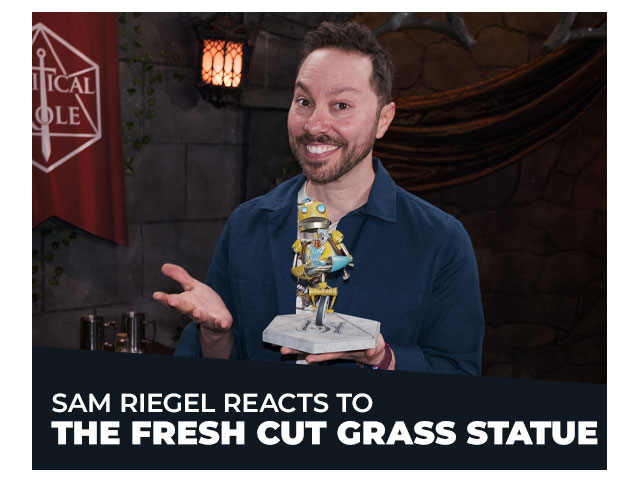 Sam Riegel Reacts to the Fresh Cut Grass Statue