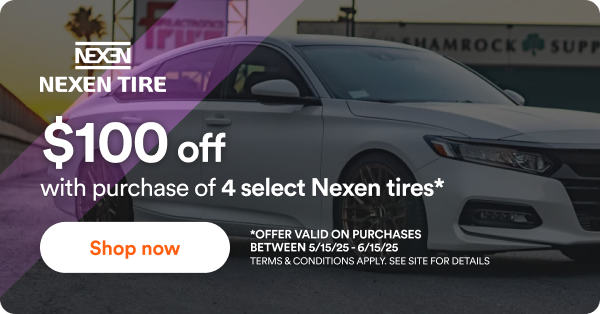 Up to $100 back with purchase of 4 select Nexen tires. Offer valid between 5/15/25-6/15/25. Terms & conditions apply. See site for details