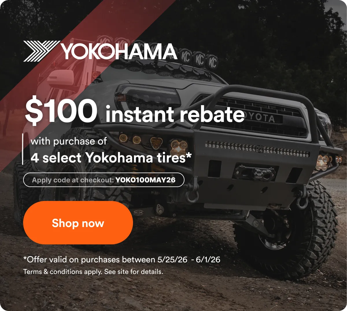 Yokohama: up to $100 instant rebate