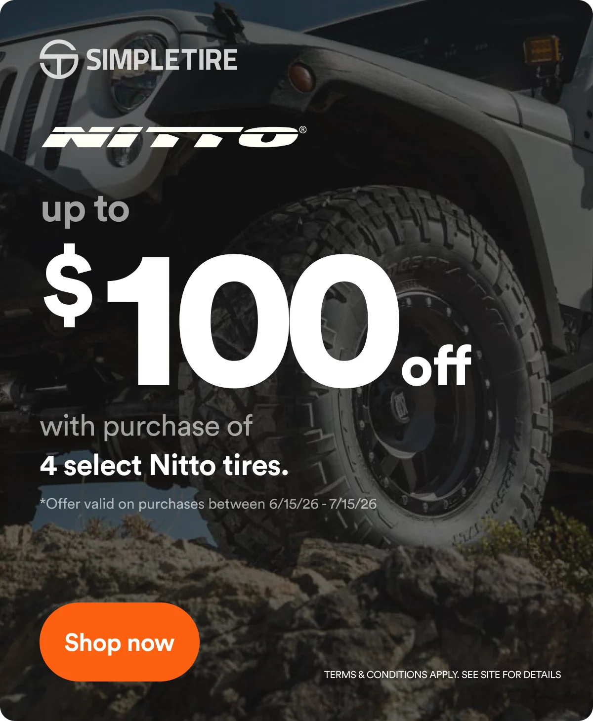 Up to $100 off with purchase of 4 select Nitto tires