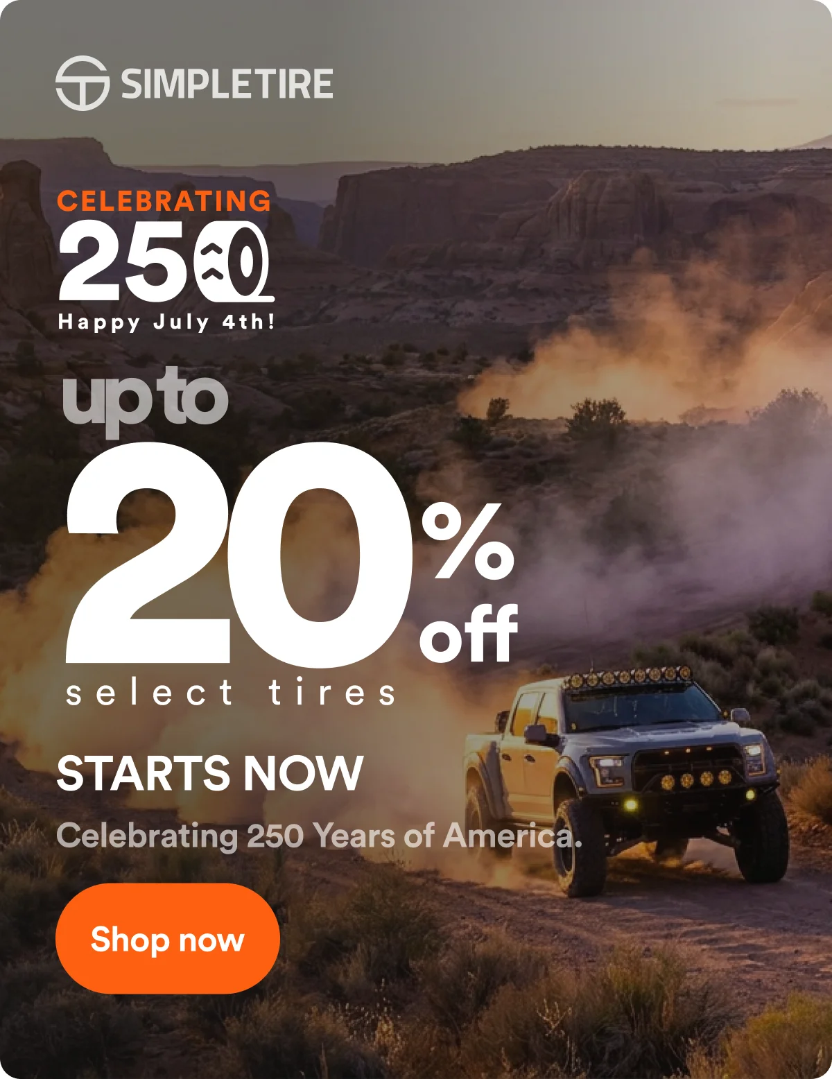 Up to 20% off tire starts now!