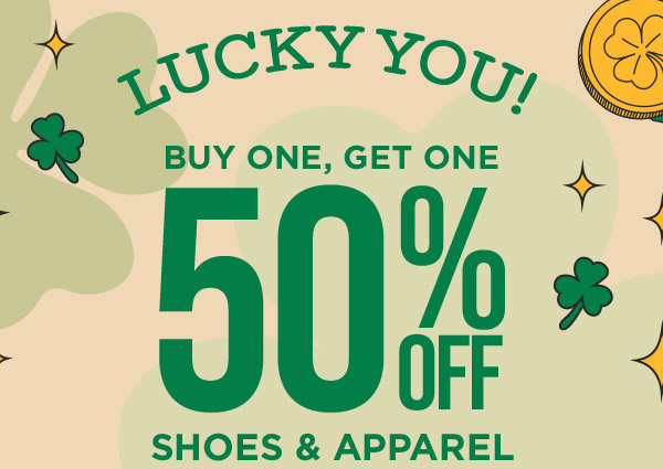 Buy One, Get One 50% Off Shoes & Apparel. Discount applied at cart. Valid through 4/6 online & at Skechers Outlet and Warehouse stores. Exclusions apply. See below for details.