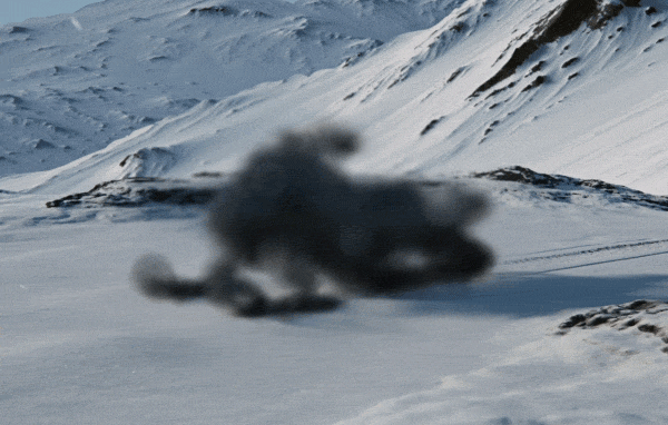 Blurred image of sled in the mountains