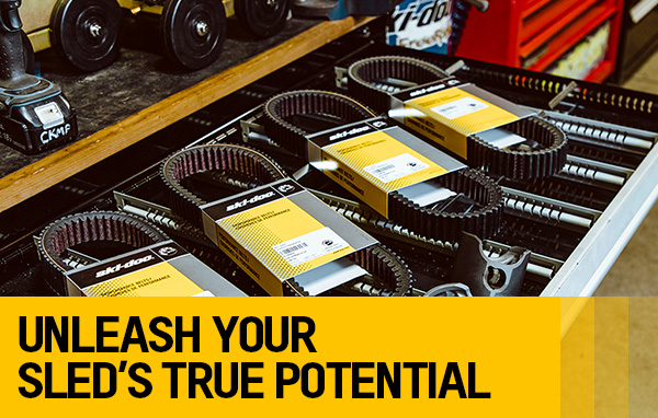 Four Ski-Doo drive belts laid out