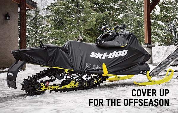 Ski-Doo sleds wrapped in Ski-Doo covers