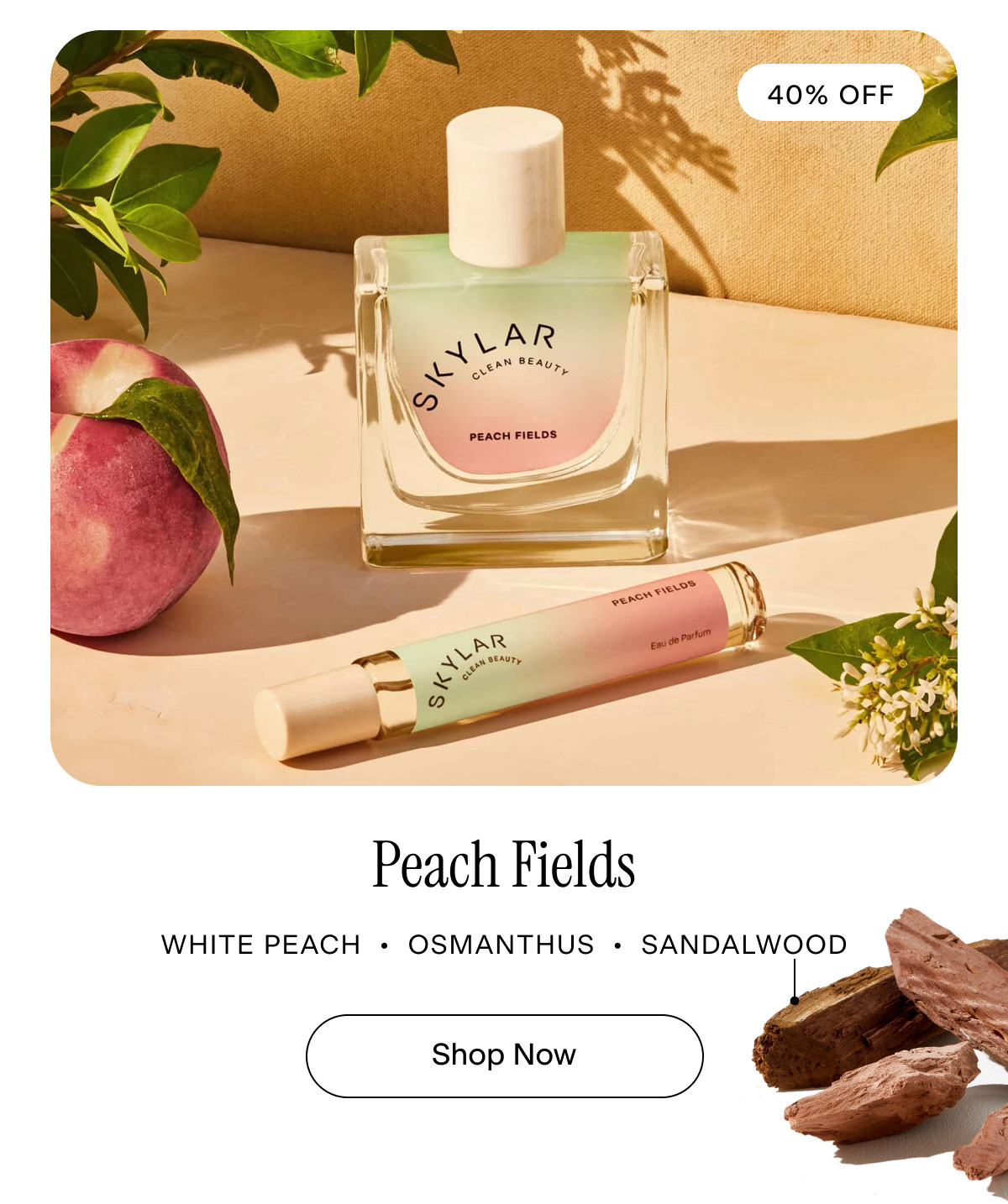 Peach Fields. White Peach, Osmanthus, Sandalwood. Shop Now