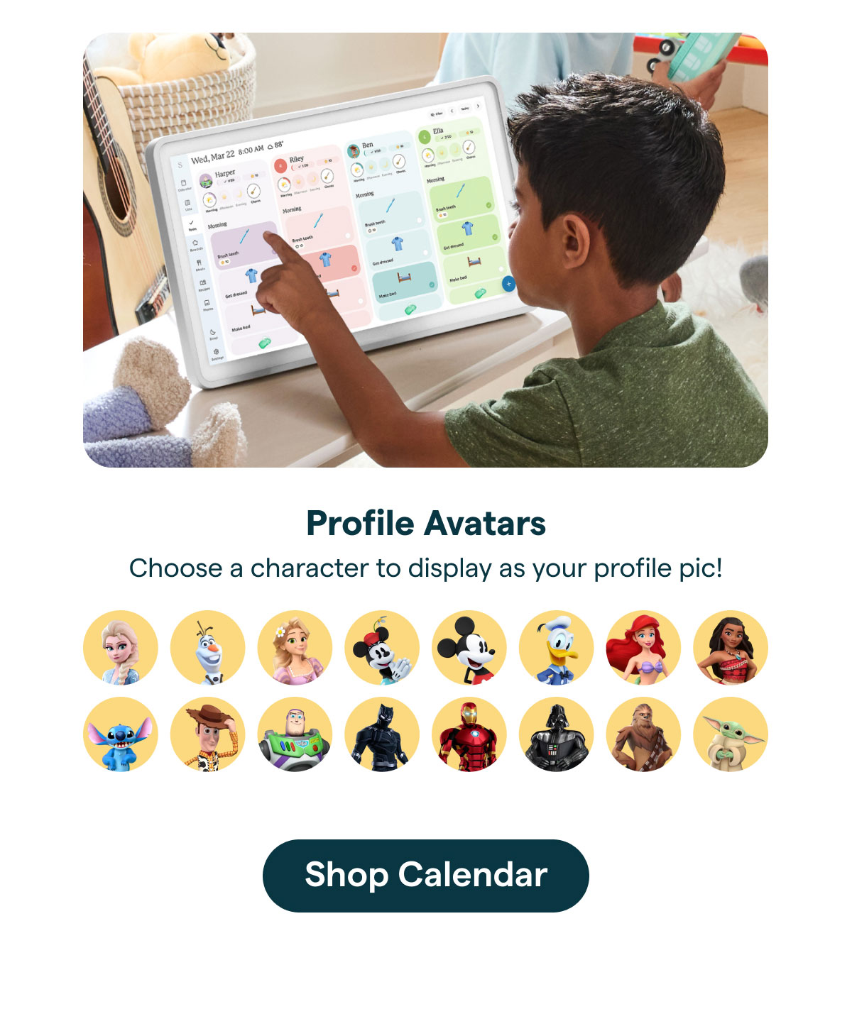 profile avatars and shop calendar