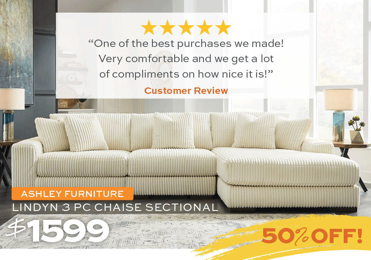 Ashley Furniture Lindyn 3 Piece Chaise Sectional $1599