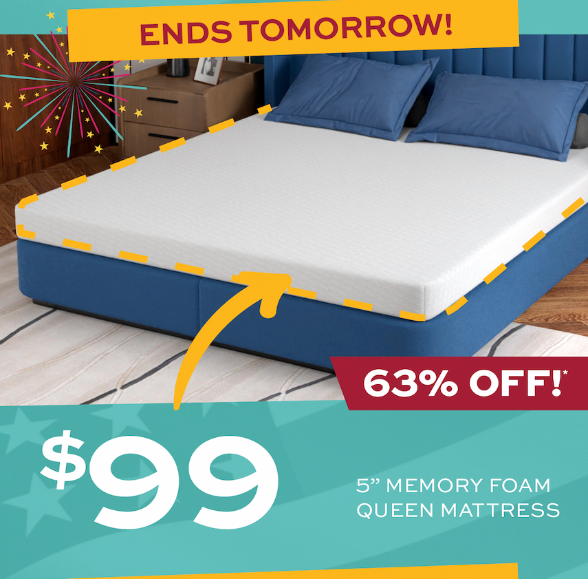 5" Memory Foam Queen Mattress only $99!