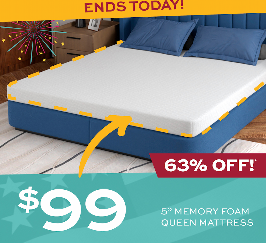 5" Memory Foam Queen Mattress only $99!
