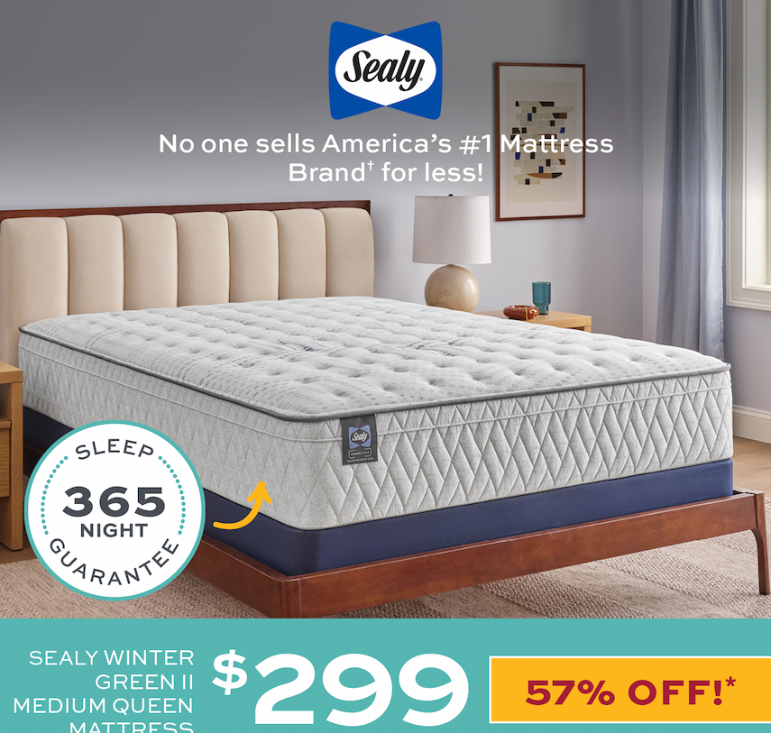 Sealy Winter Green II Medium Queen Mattress only $299!