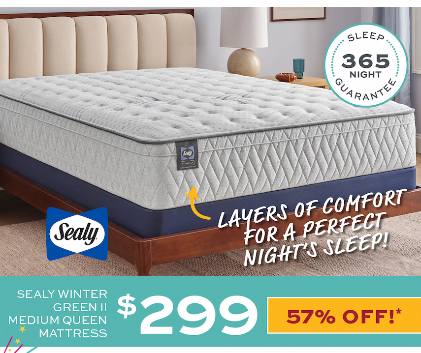 Sealy Winter Green II Medium Queen Mattress $299!