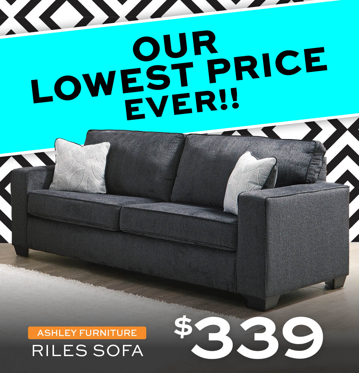 Our lowest price ever on the Ashley Riles Sofa $339