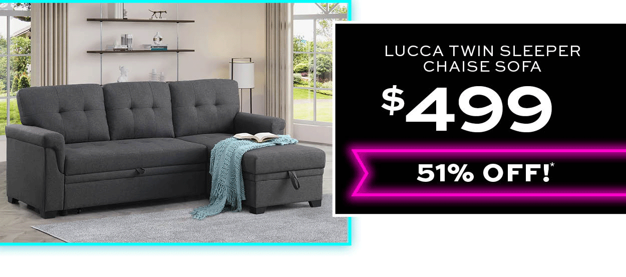 Lucca Twin Sleeper Chaise Sofa $499
