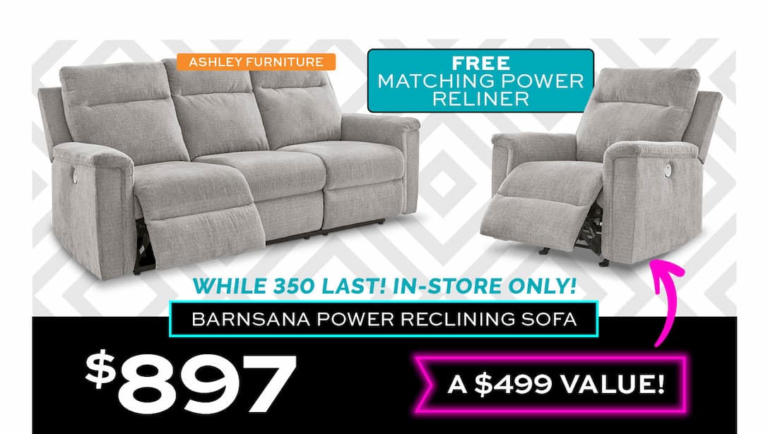 Ashley Barnsana Power Reclining Sofa $897