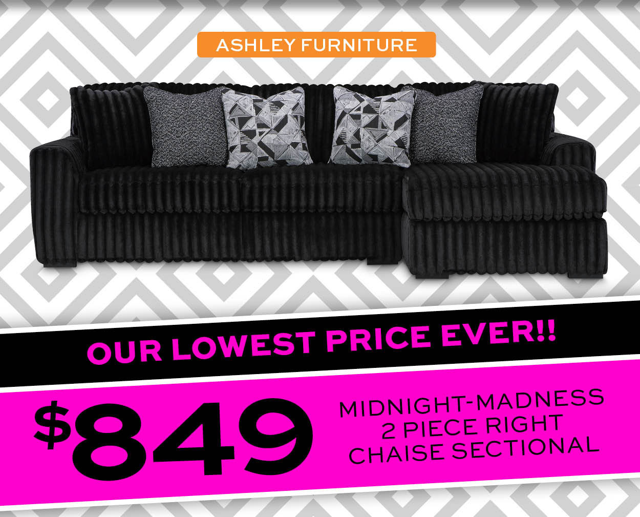 Ashley midnight madness 2 piece right chaise sectional $849