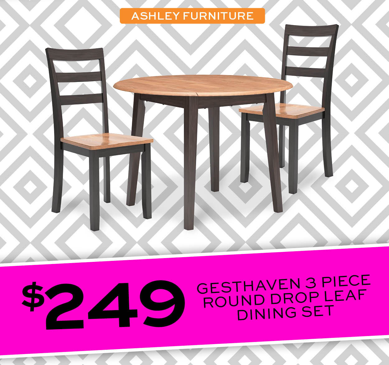 Ashley Gesthaven 3 Piece Round Drop Leaf Dining Set $249
