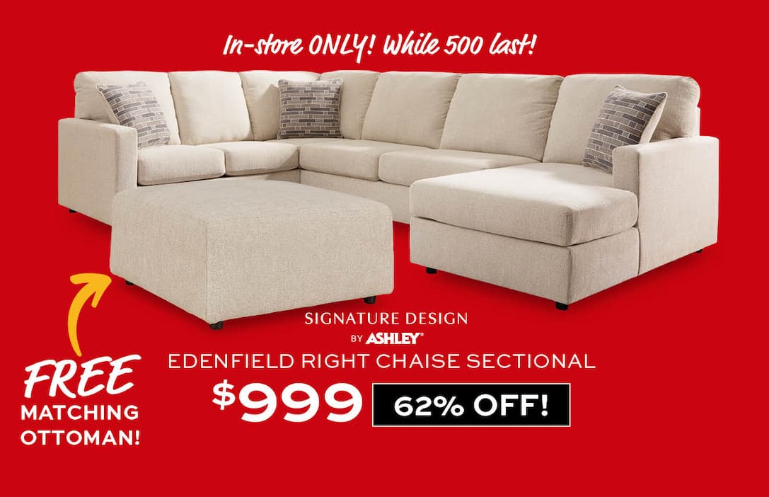 Ashley Edenfield Right Chaise Sectional $999 plus free matching ottoman