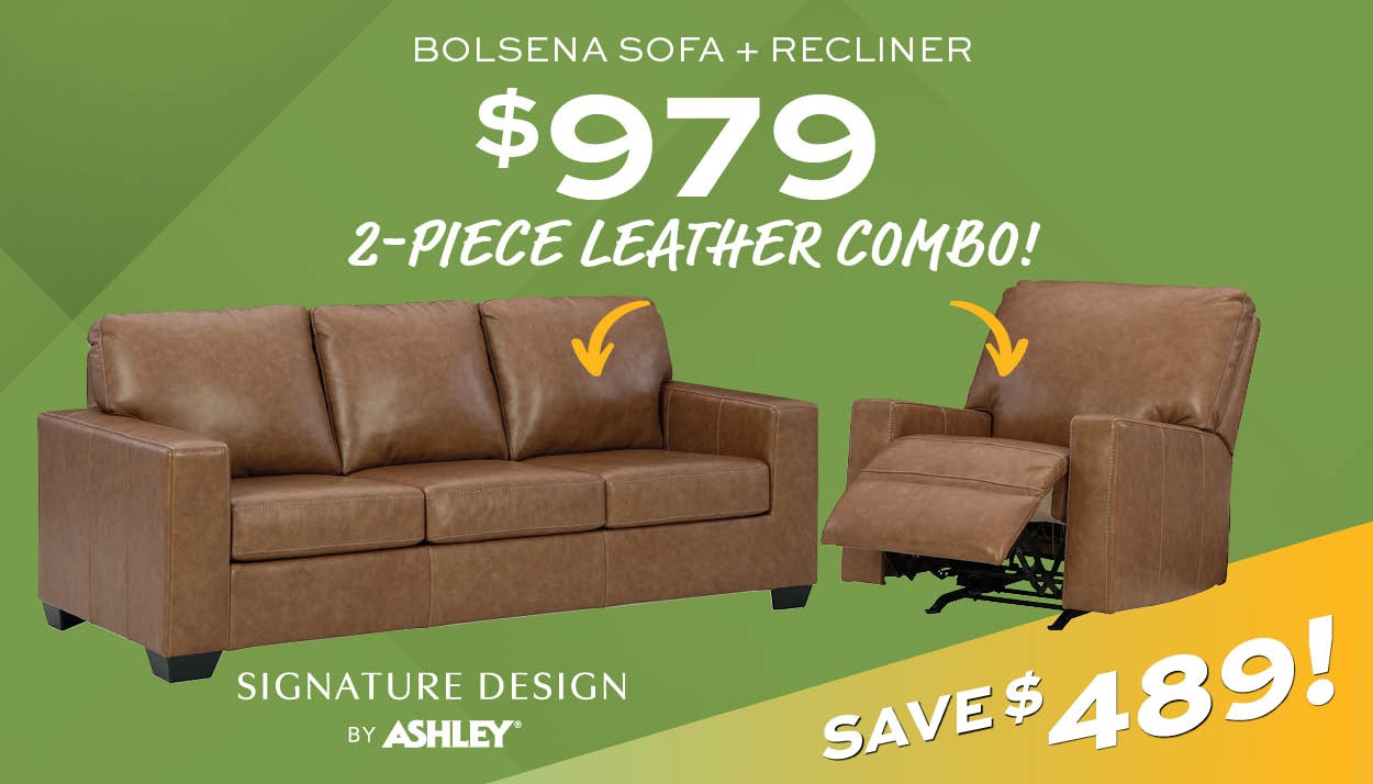 Bolsena Sofa + Recliner $979 2-Piece Leather Combo