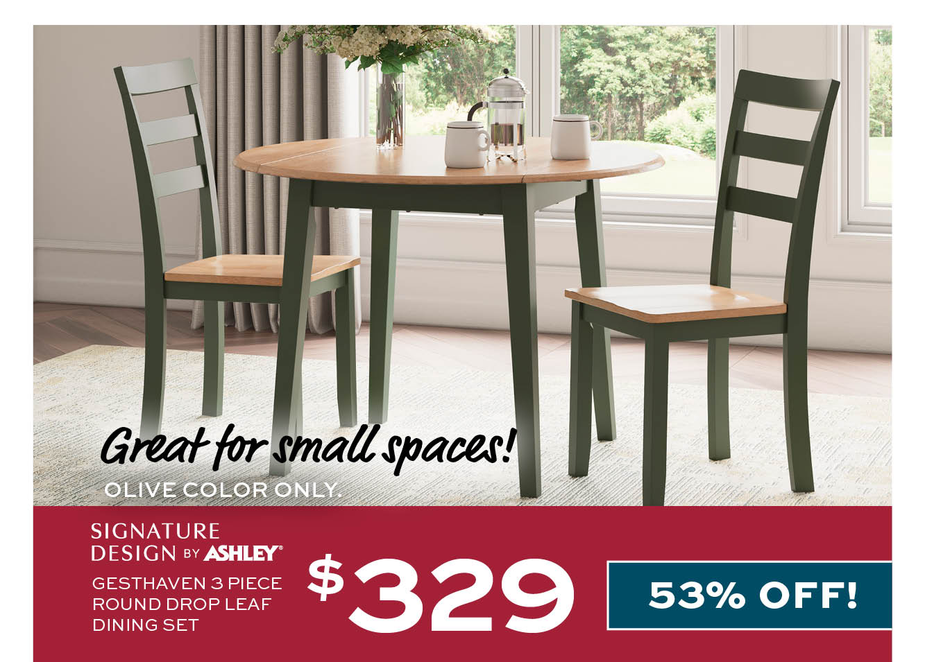 Ashley Gesthaven 3 Piece Round Drop Leaf Dining Set $329
