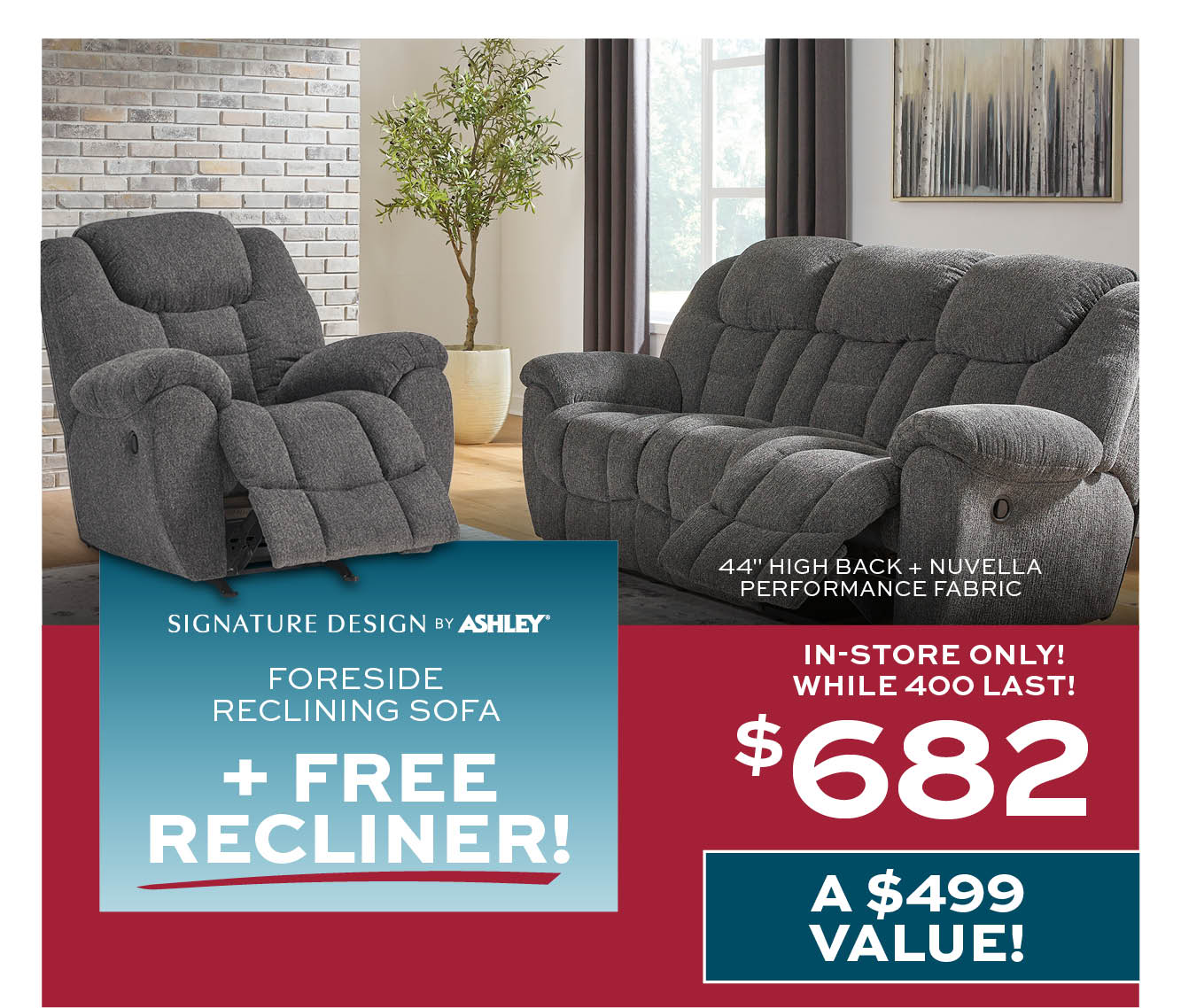Ashley Foreside Reclining Sofa + Free Recliner $682