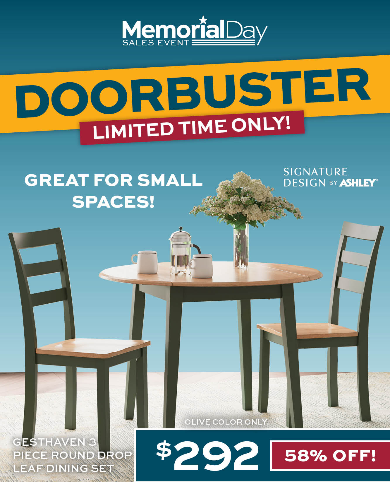 Ashley Gesthaven 3 Piece Round Drop Leaf Dining Set $292