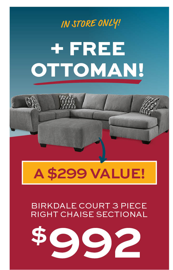 Birkdale Court 3 Piece Right Chaise Sectional $992 + Free Ottoman