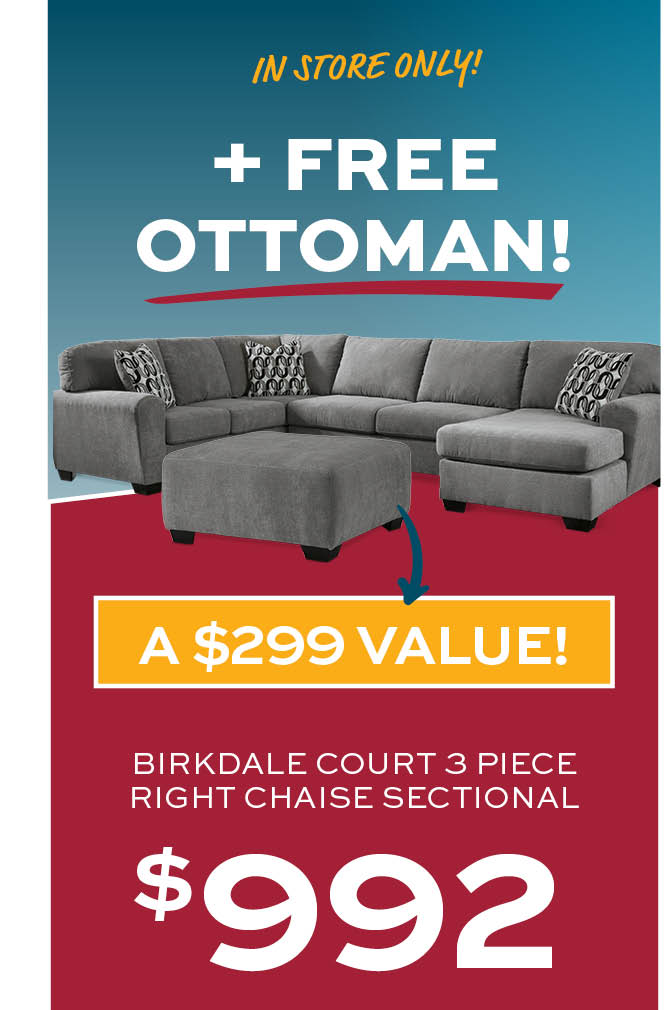 Birkdale Court 3 Piece Right Chaise Sectional $992