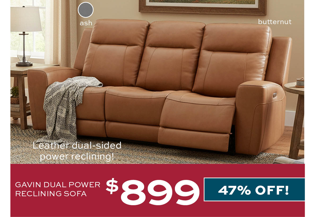 Gavin Dual Power Reclining Sofa $899