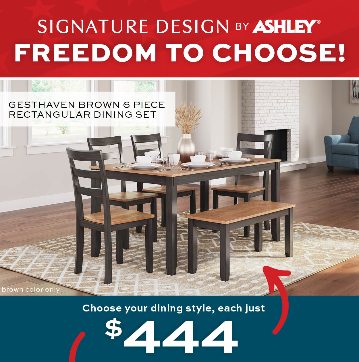 Gesthaven Brown 6 Piece Rectangular Dining Set $444