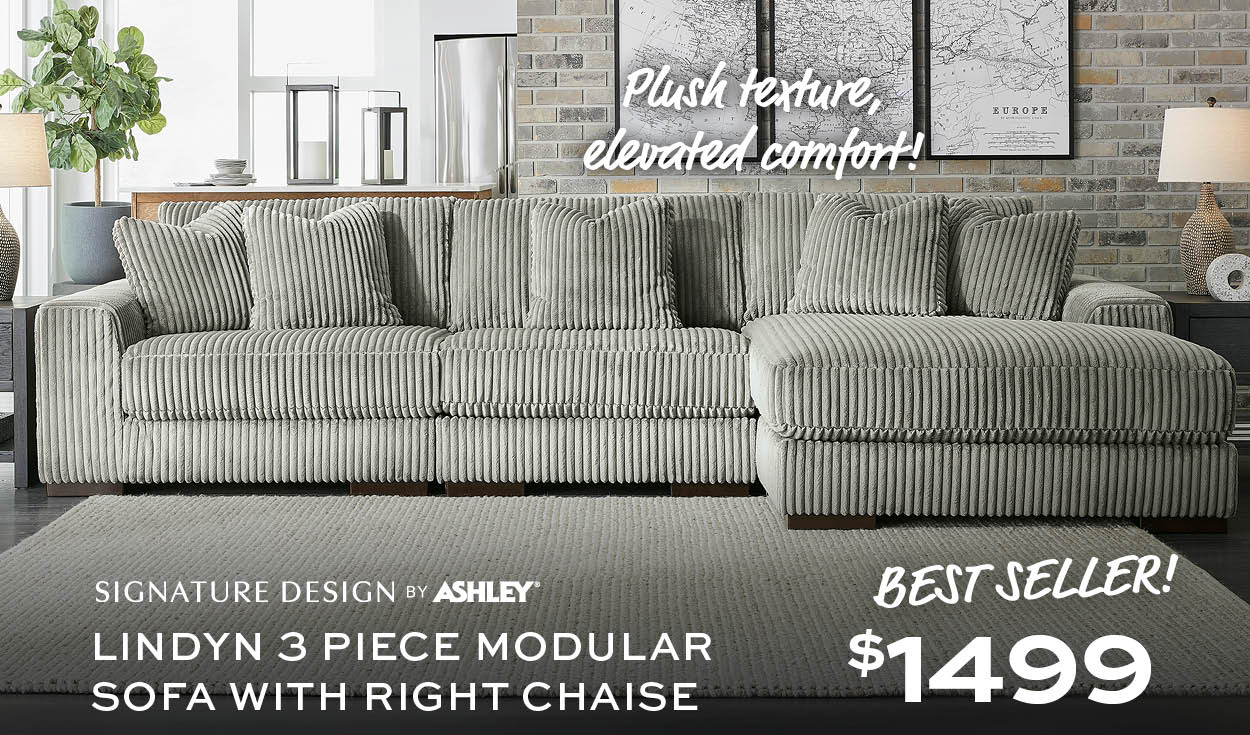 Ashley Lindyn 3 Piece Modular Sofa With Right Chaise $1499