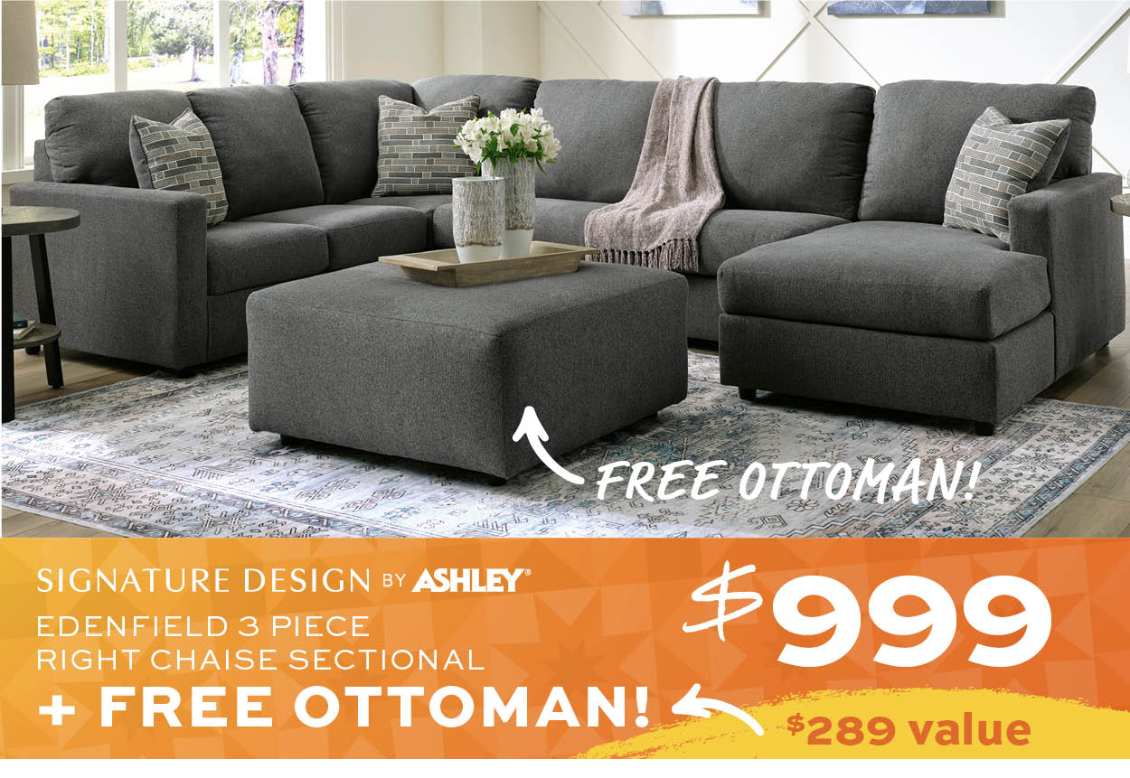 Ashley Edenfield 3 Piece Right Chaise Sectional $999