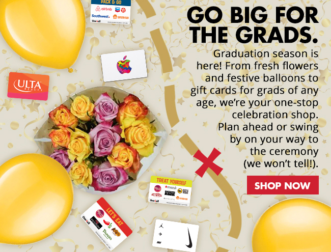 Balloons, flowers, gift cards