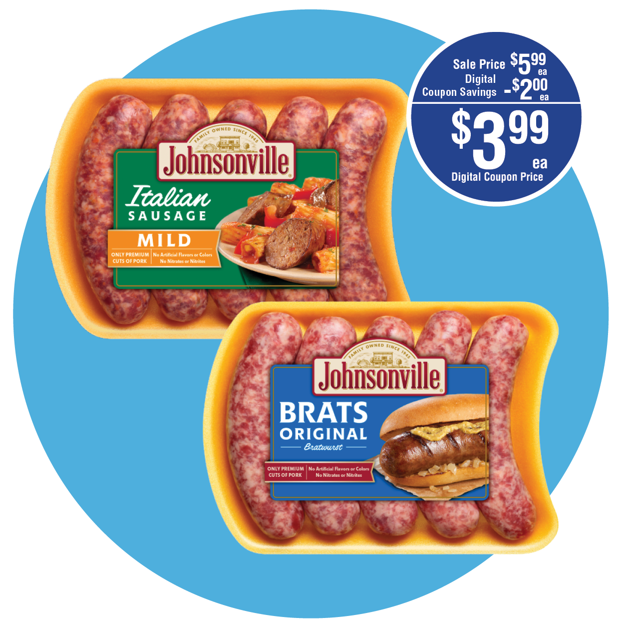 JOHNSONVILLE BRATS OR ITALIAN SAUSAGES