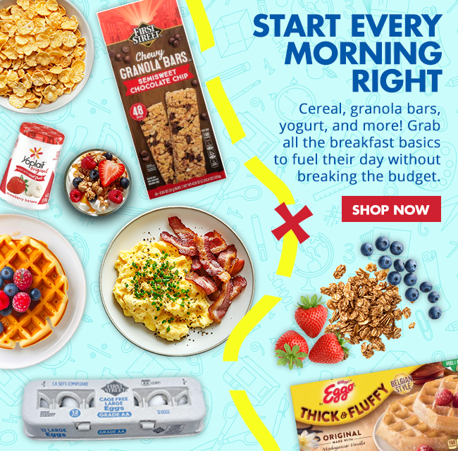 Budget Breakfasts for Busy Mornings - cereal, granola bars. yougurt, eggs, frozen waffles